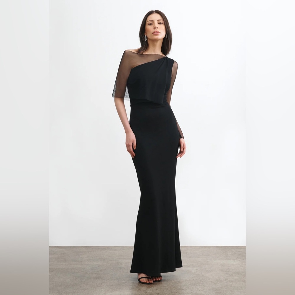 Marcella‎ NYC Black European Ponte One Shoulder Valeria Evening Gown Sz. M